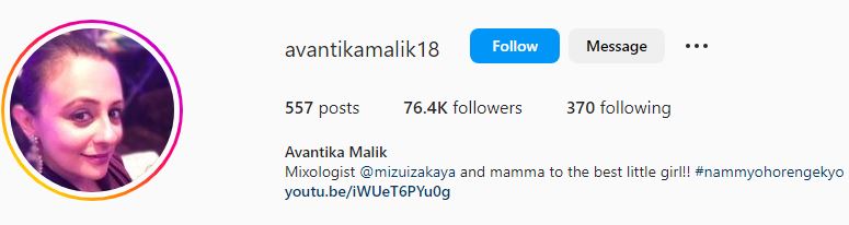 Avantika's Instagram account