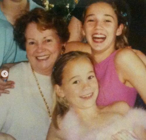 Childhood photo of Jade with her sister Jasmine and grandmother