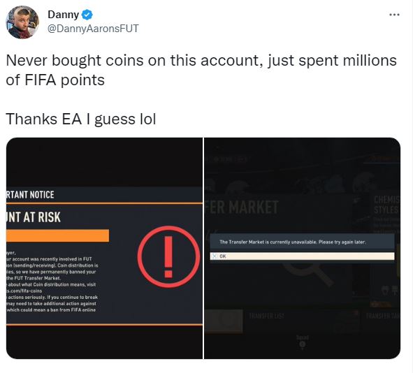 Danny Aarons account was suspended