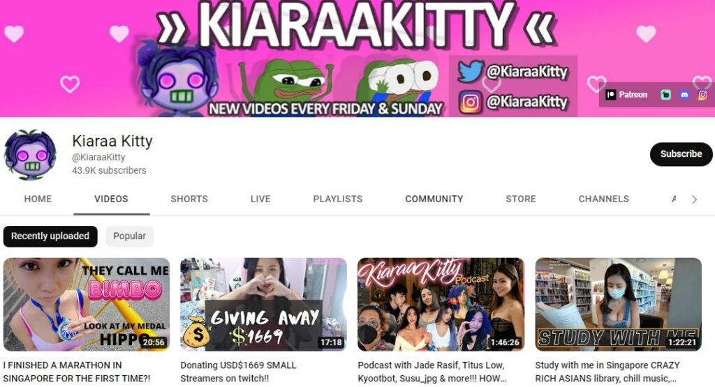 Kiaraakitty YouTube channel