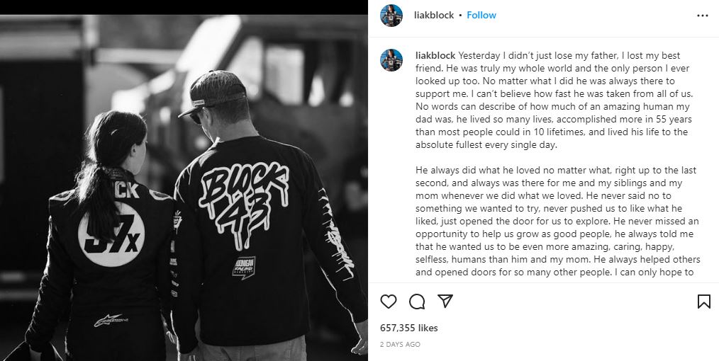 Lia paid tribute to her dad Ken Block