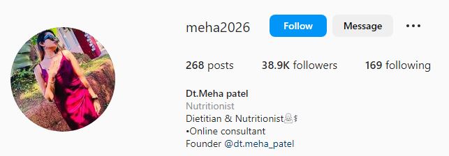 Meha's Instagram account