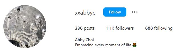 Abby Choi's Instagram account