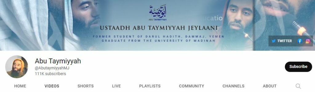 Abu Taymiyyah's Youtube channel