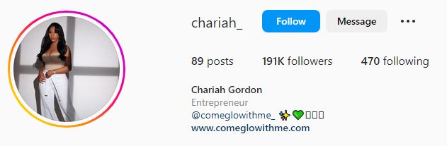 Chariah's Instagram account