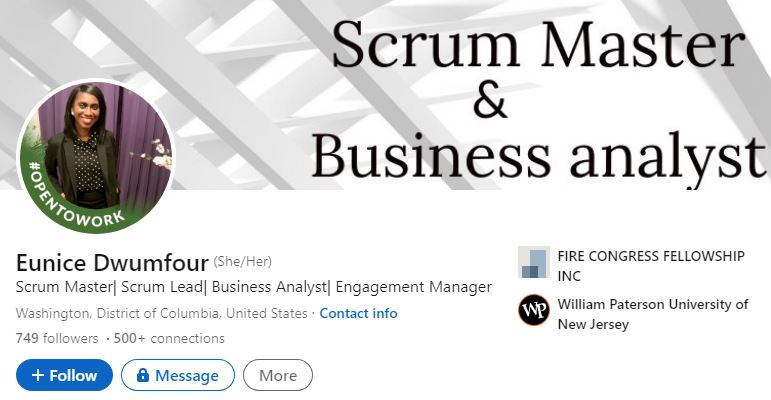 Eunice's LinkedIn account