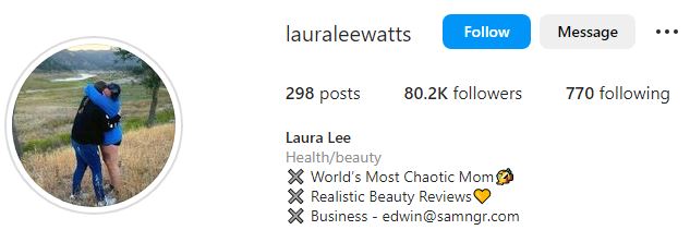 Laura Lee's Instagram account