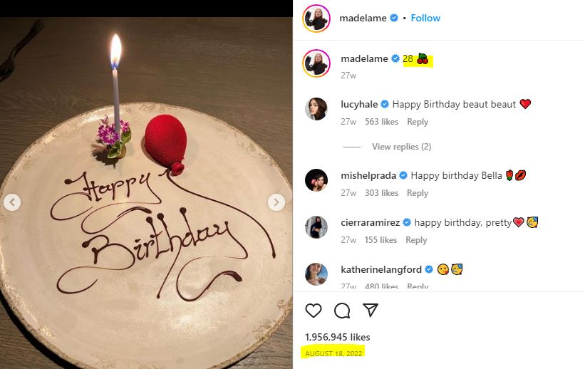 Madelaine Petsch 28th birthday