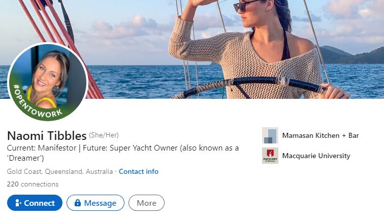 Naomi's LinkedIn account
