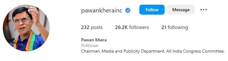 Pawan's Instagram account