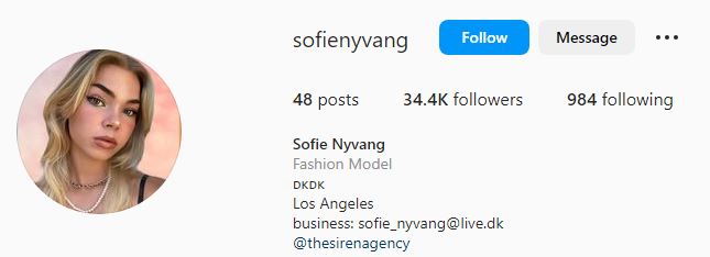 Sofie's Instagram account