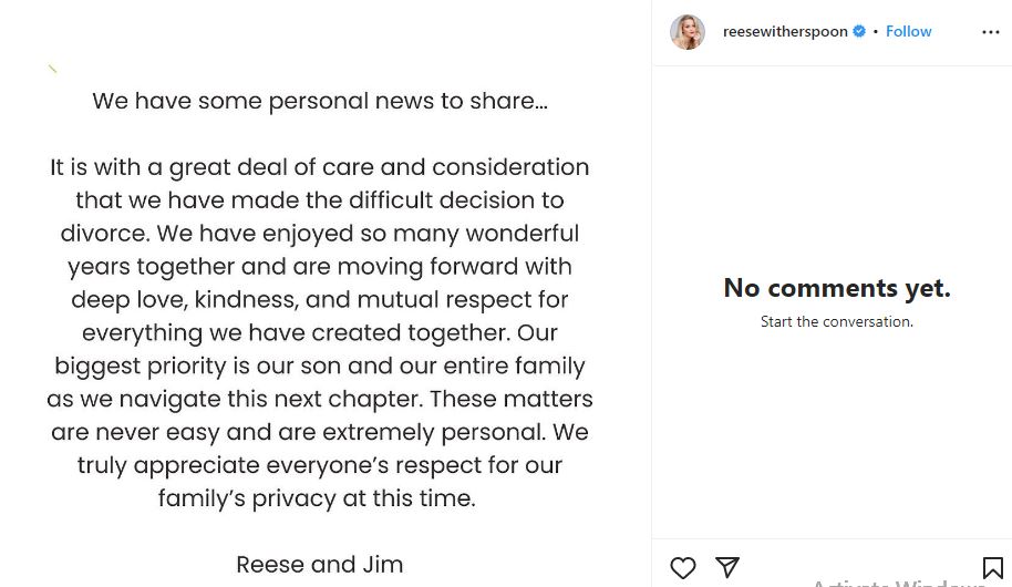 Jim Toth and Reese Witherspoon announced their divorce