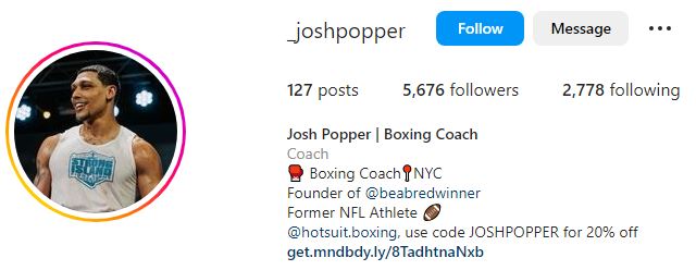 Josh's Instagram account