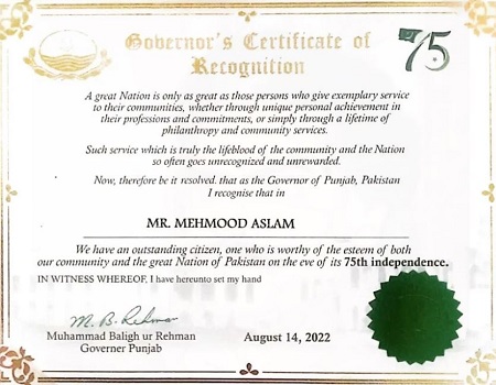 Mehmood Aslam certificate