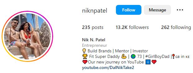 Nikhil's Instagram account
