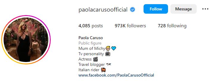 Paola's Instagram account