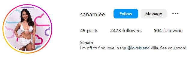 Sanam Harrinanan's Instagram account
