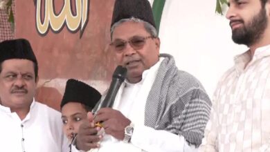 Karnataka CM Siddaramaiah attends mass prayer at Eidgah ground in Chamarajpet on the occasion of Eid al-Adha
