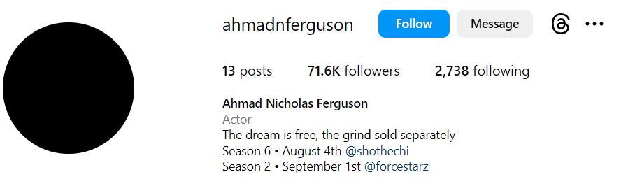 Ahmad Nicholas Ferguson's Instagram account