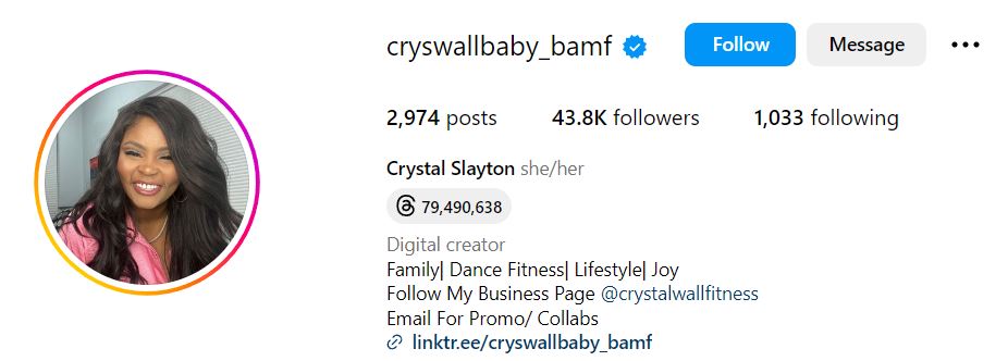 Crystal Wall's Instagram account