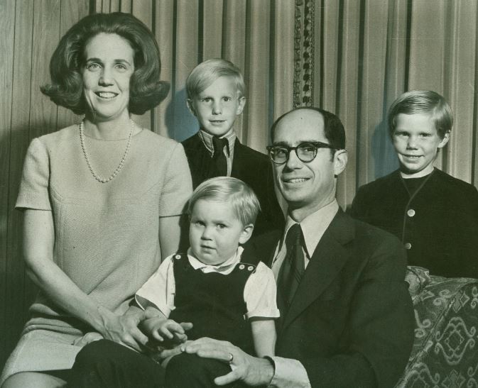 An old photo of Kathleen Johnson with her husband Henry B. Eyring and kids