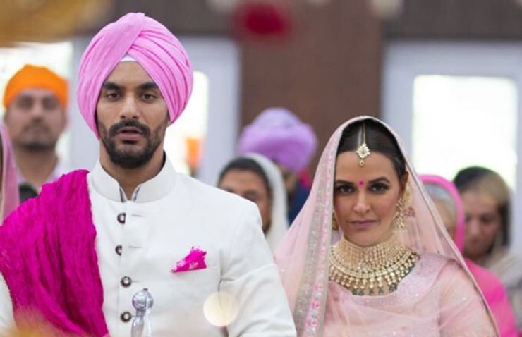 Anju Inderjit Bedi's son Angad Bedi and daughter in law Neha Dupia