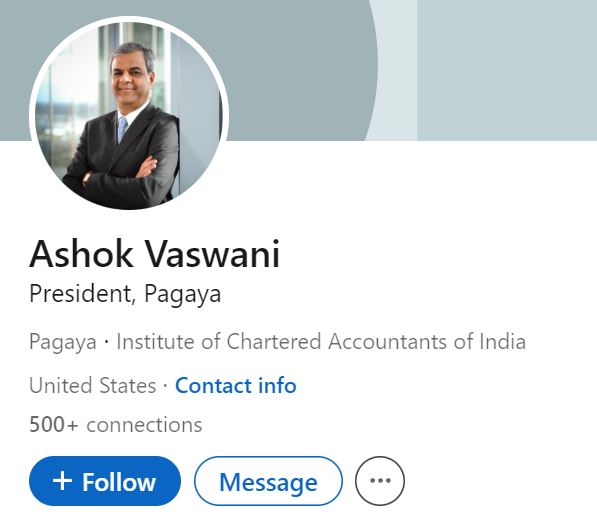 Ashok Vaswani's LinkedIn account