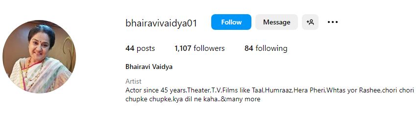 Bhairavi Vaidya's Instagram account