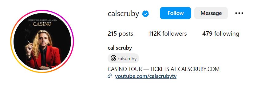 Cal Scruby's Instagram account
