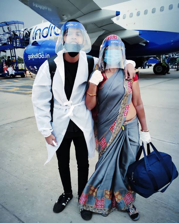 Kayden Sharma with his mother