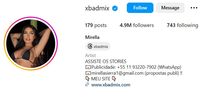 MC Mirella's Instagram account