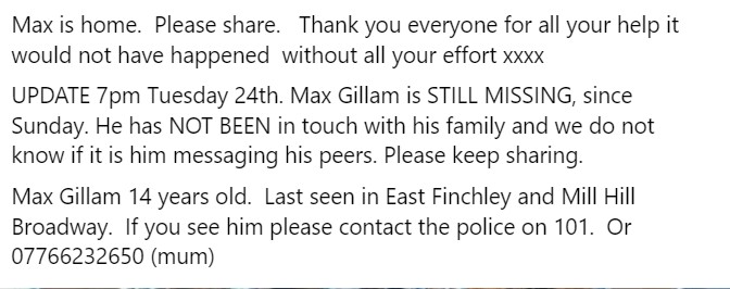 Max Gillam Missing or Found