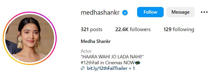 Medha Shankar's Instagram account