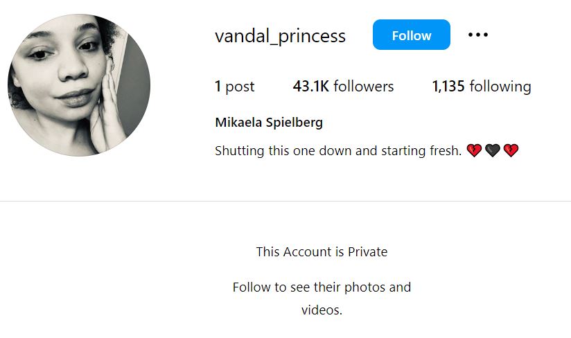 Mikaela Spielberg's Instagram account