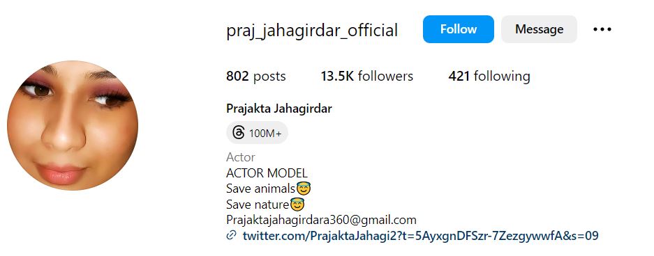 Prajakta Jahagirdar's Instagram account