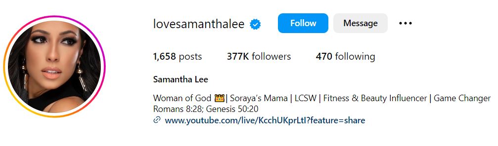 Samantha Lee's Instagram account