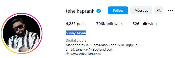 Sunny Arya's Instagram account