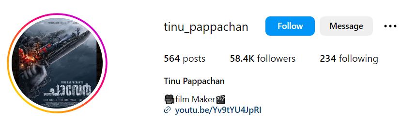 Tinu Pappachan's Instagram account