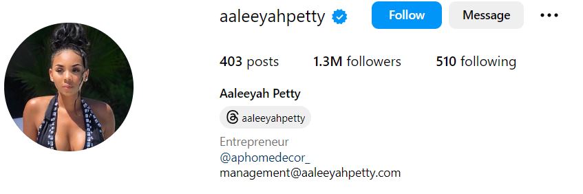 Aaleeyah Petty's Instagram account