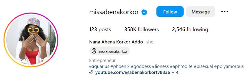 Abena Korkor's Instagram account