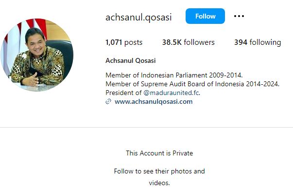 Achsanul Qosasi's Instagram account