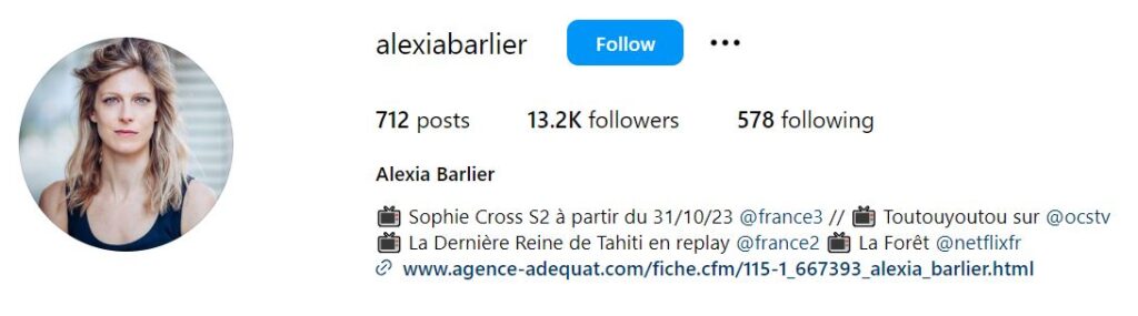 Alexia Barlier's Instagram account