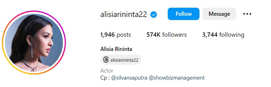 Alisia Rininta's Instagram account