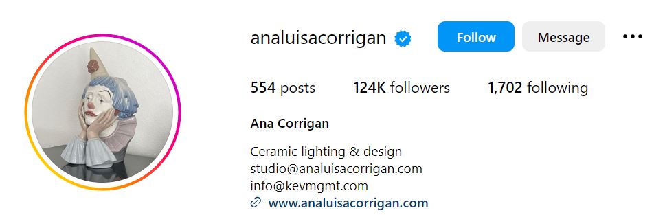 Ana Corrigan's Instagram account