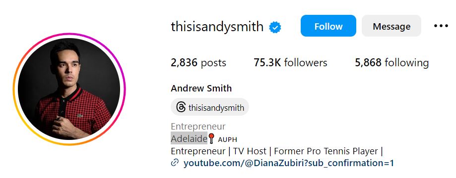Andy Smith's Instagram account