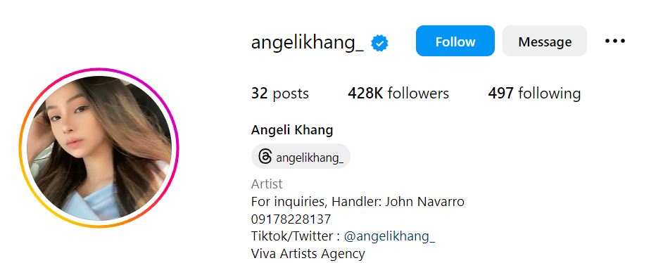 Angeli Khang's Instagram account