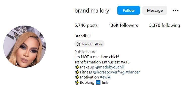 Brandi Mallory's Instagram account