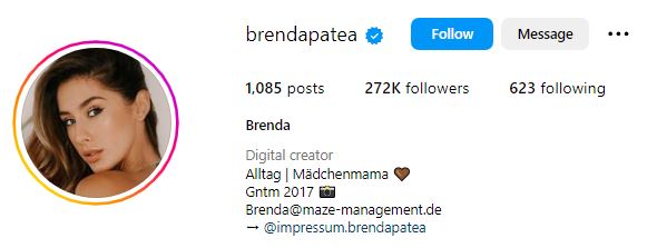 Brenda Patea's Instagram account