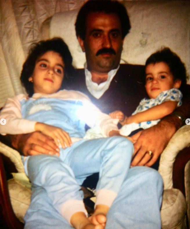 Childhood photo of Francesca with her father and brother
