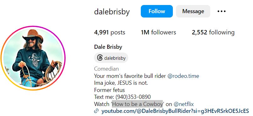 Dale Brisby's Instagram account